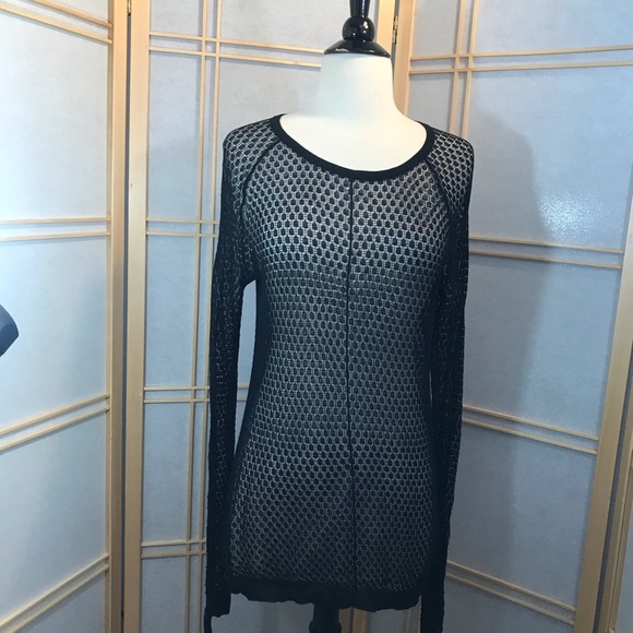 CAbi Sweaters - CAbi Sheer Black Pointelle Pullover Sweater